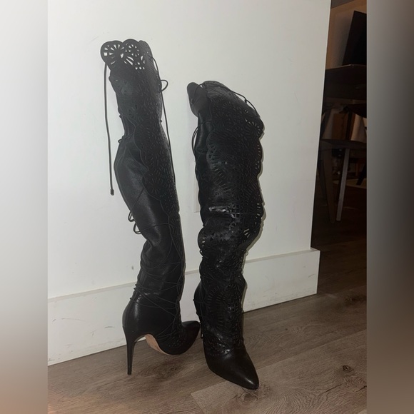Alexandre Birman Black Lace Over-the-Knee Boots - Picture 4 of 4